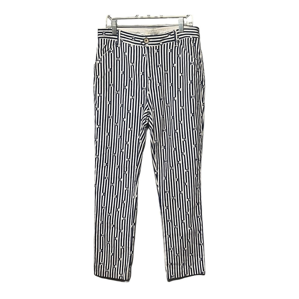 Anthropologie The Essential Slim Pants Blue Stripe Floral High-Waist Trousers W4